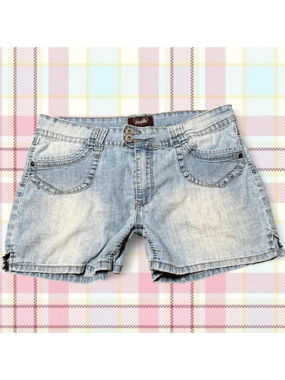 Y2K Angels light wash low rise denim shorts